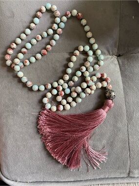 Beaded Tassel Mala Necklace in Crystal- Women Jewelry